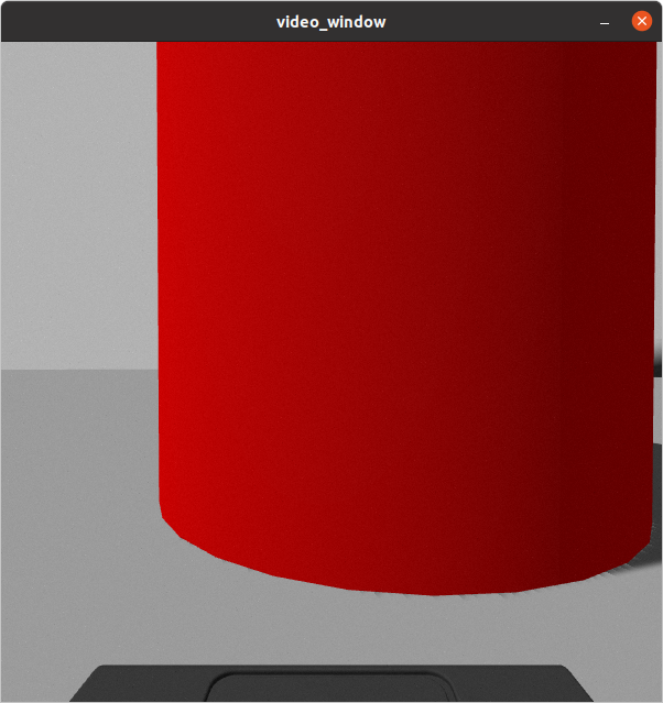 A visualization of a red cylinder as seen through a simulated camera sensor on a Neato robot