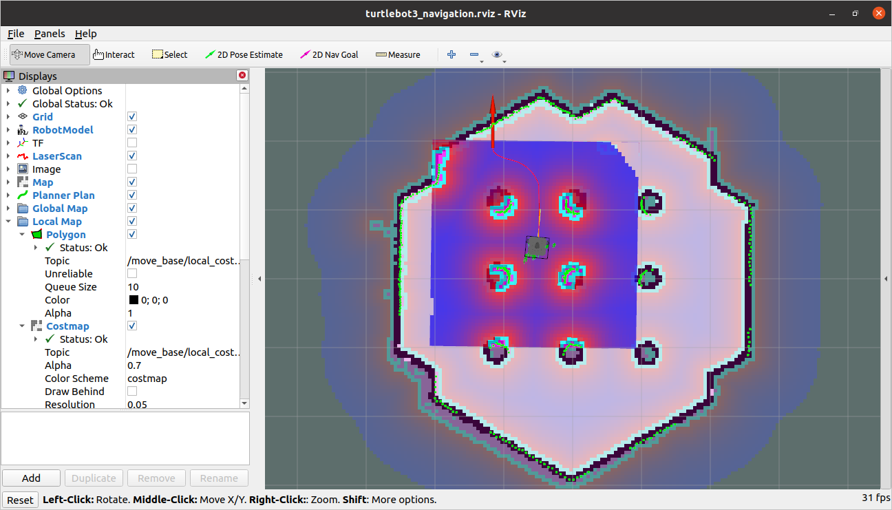 A simulated Turtlebot navigating to a goal