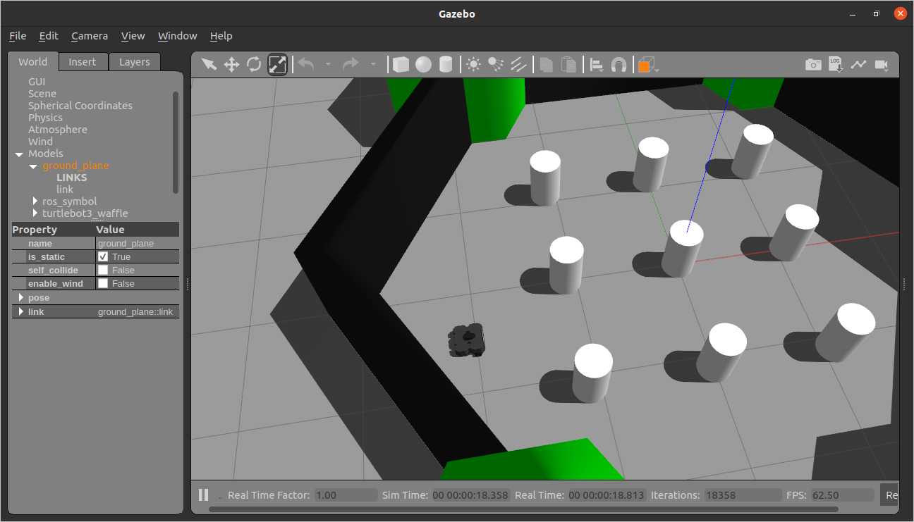 A simulated TurtlebBot3 in the turtlebot world